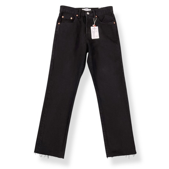 Mango Denim - MNG Mango JeansHavana High Waisted Straight Leg‎ Black Frayed Hem Womens 2 NEW